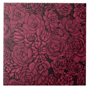 Carreau Succulents à Viva Magenta- Couleur de l'année 2023