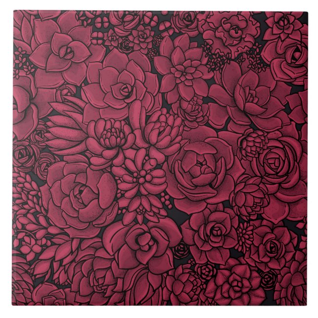 Carreau Succulents à Viva Magenta- Couleur de l'année 2023 (Devant)