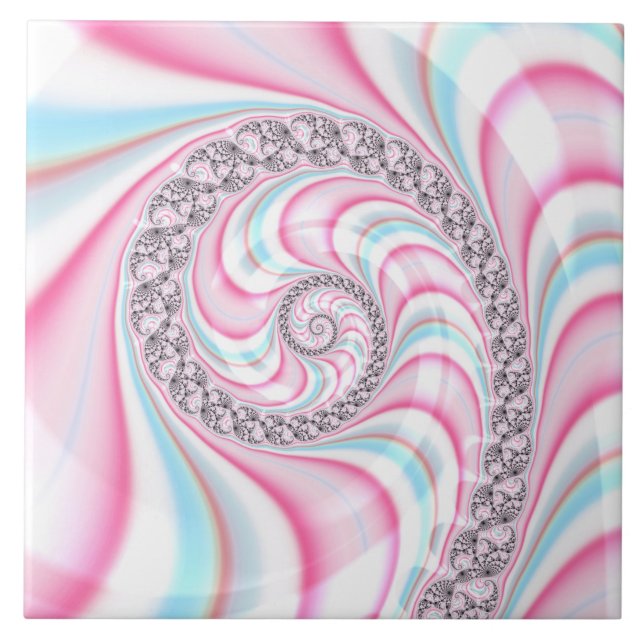 Carreau Sucre de canne bleu rose pastel Spiral Fractal (Devant)