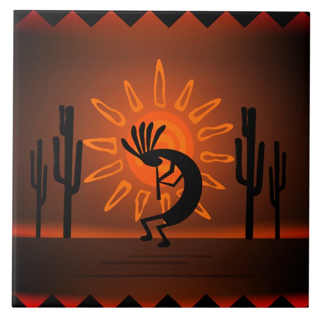 Carreau Sud-ouest de Kokopelli Desert Sunset Brown 6 pouce (Devant)