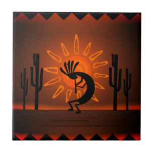 Carreau Sud-ouest Kokopelli Desert Sunset Brown