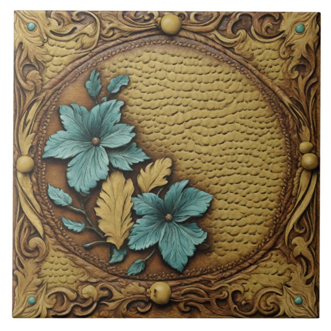 Carreau Sud Ouest Pays Beige Turquoise Floral (Devant)