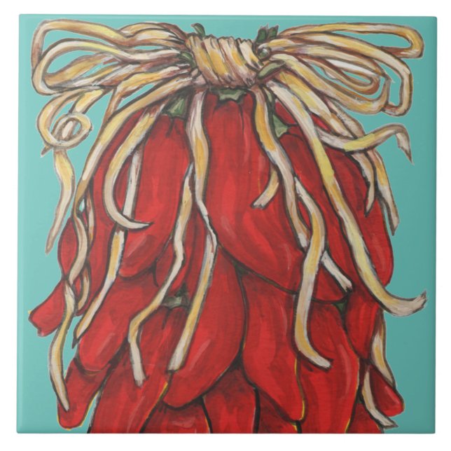 Carreau Sud-Ouest Red Chile Ristra Top House # Turquoise (Devant)