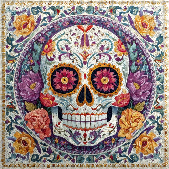 Carreau Sugar Skull Mosaic Day Of The Dead Ceramic Tile (Créateur téléchargé)