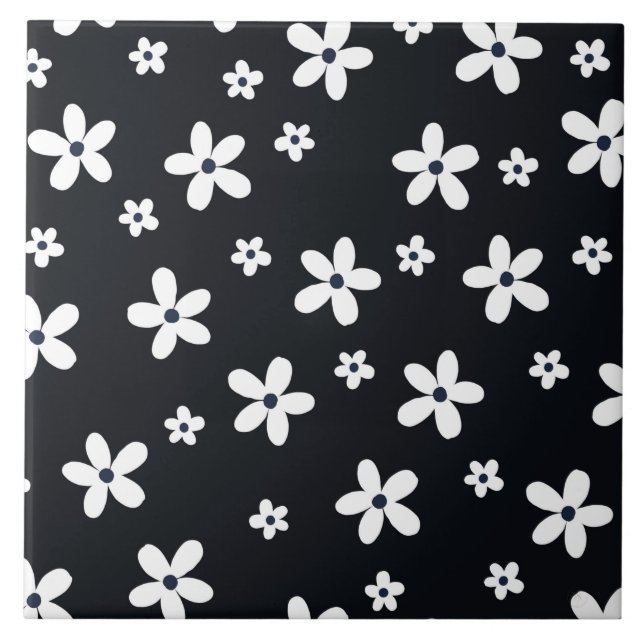 Carreau Summer Boho Black White Daisy Flowers (Devant)