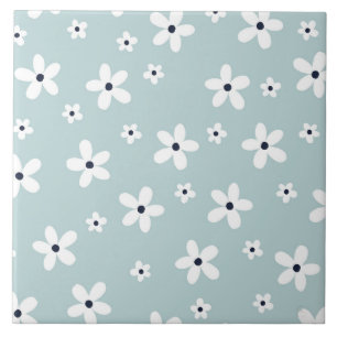 Carreau Summer Boho Blue White Daisy Flowers