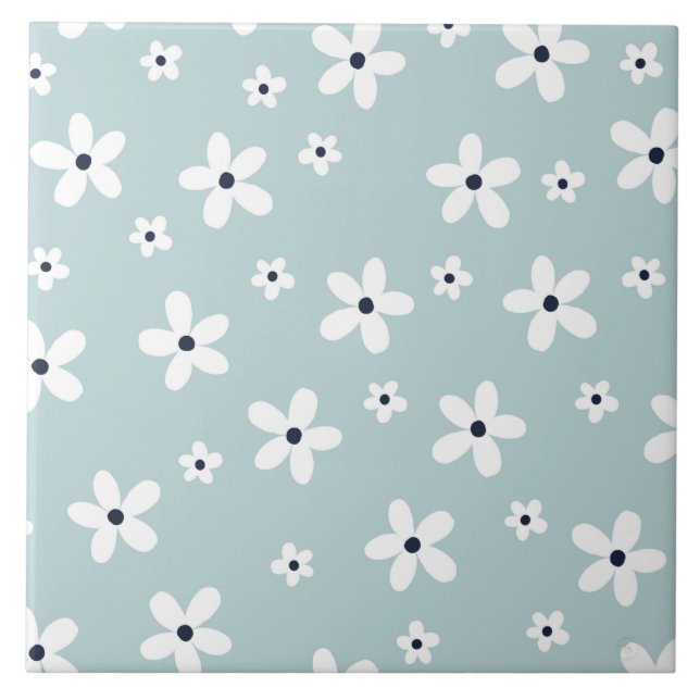Carreau Summer Boho Blue White Daisy Flowers (Devant)