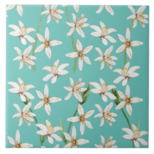 Carreau Summer Lemon blossom seamless pattern on teal