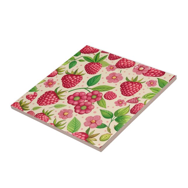 Carreau Summer Raspberry Garden Botanical Fruit Pattern (Côté)