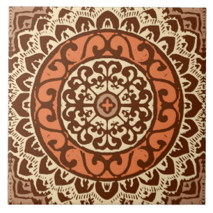 Carreau Sun Sud-Ouest Mandala Batik, rouille et Brown