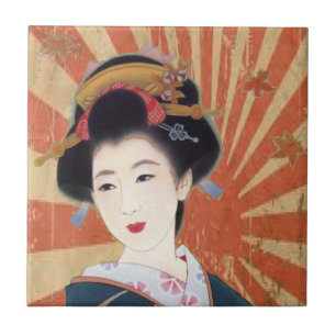Carreau Sun vintage rayonne le geisha japonais rétro