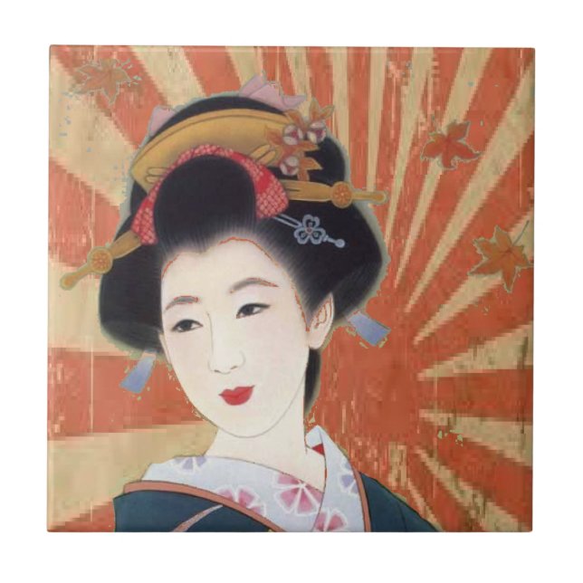 Carreau Sun vintage rayonne le geisha japonais rétro (Devant)
