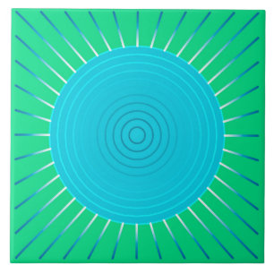 Carreau Sunburst géométrique moderne - bleu et vert Jade