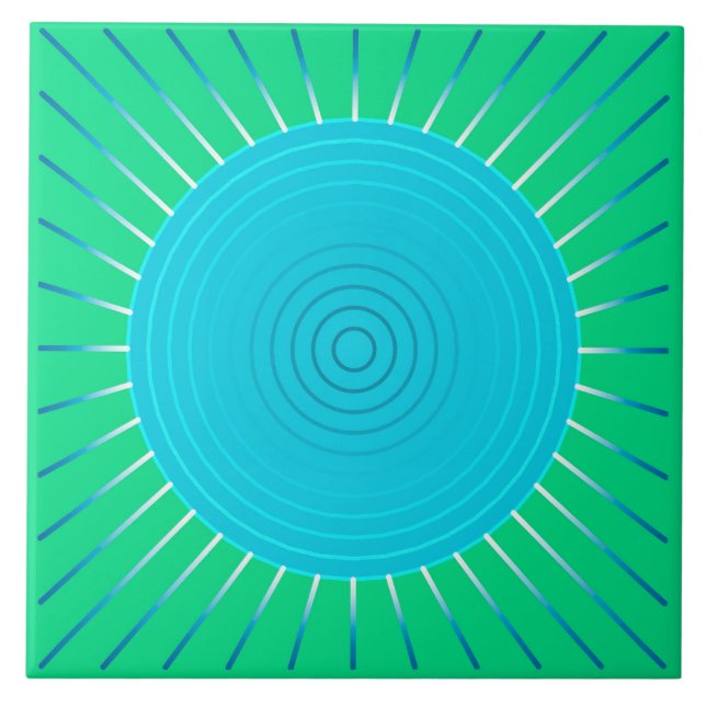 Carreau Sunburst géométrique moderne - bleu et vert Jade (Devant)