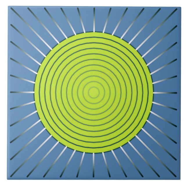 Carreau Sunburst géométrique moderne - Lime et bleu Denim (Devant)