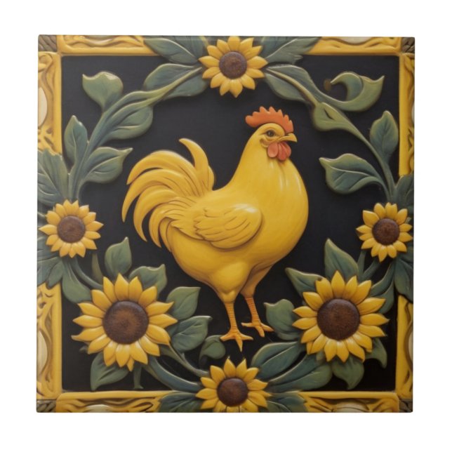 Carreau Sunflower Chicken - Yellow Hen & Sunflowers (Devant)