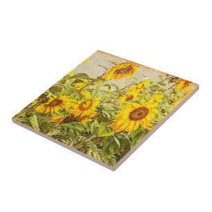 Carreau Sunflower Field Art Vintage jaune vif