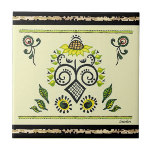 Carreau Sunflower Folk Motif par Alexandra Cook