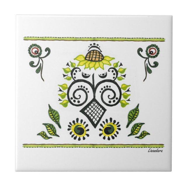 Carreau Sunflower Folk Motif par Alexandra Cook (Devant)