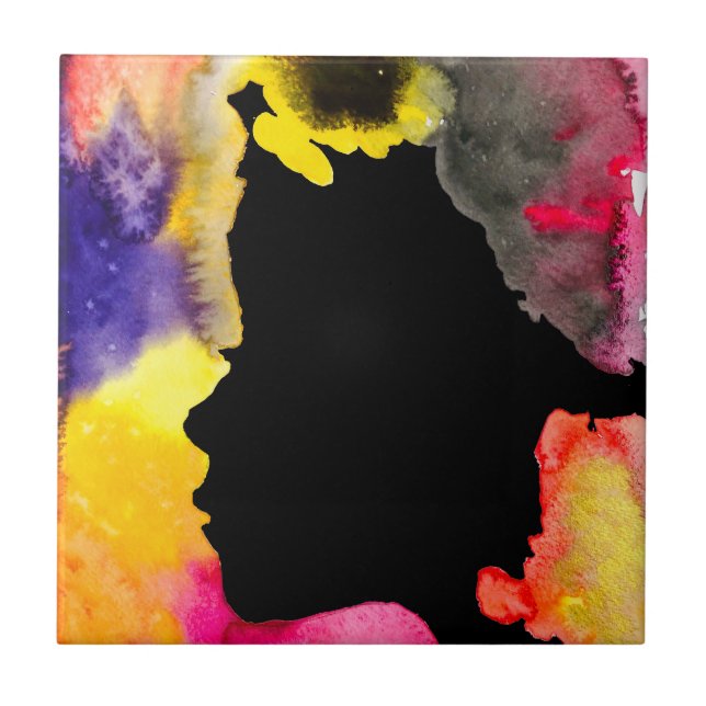 Carreau Sunflower lady silhouette watercolor art (Devant)