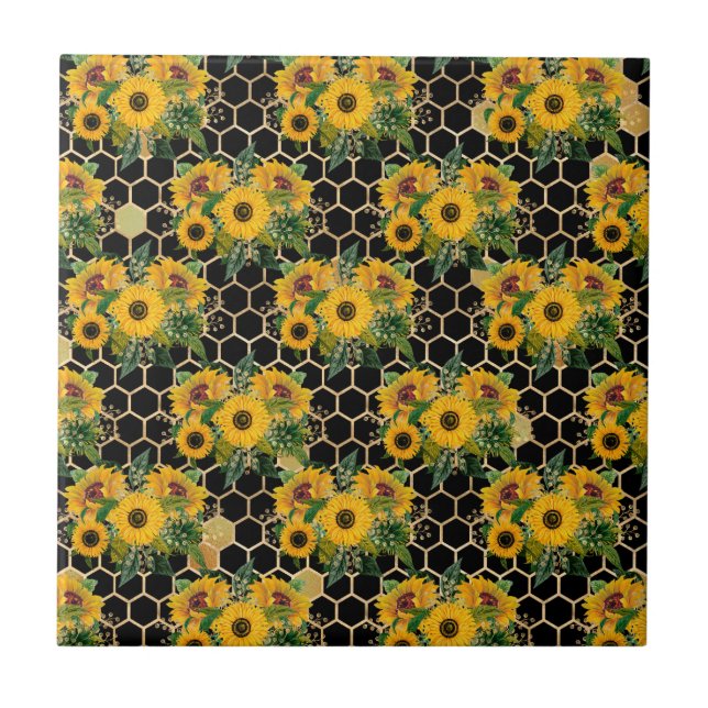 Carreau Sunflower Yellow Bouquet Honeycomb Noir (Devant)