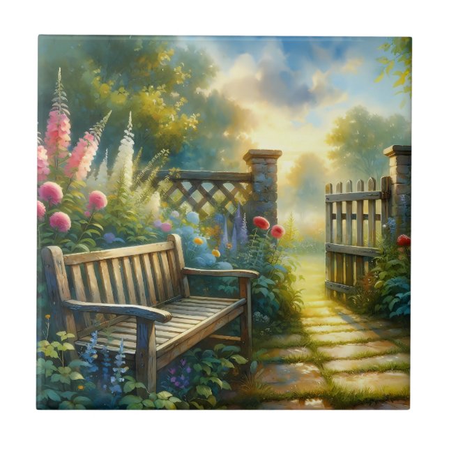 Carreau Sunlit Garden Pathway Gate Scene (Devant)
