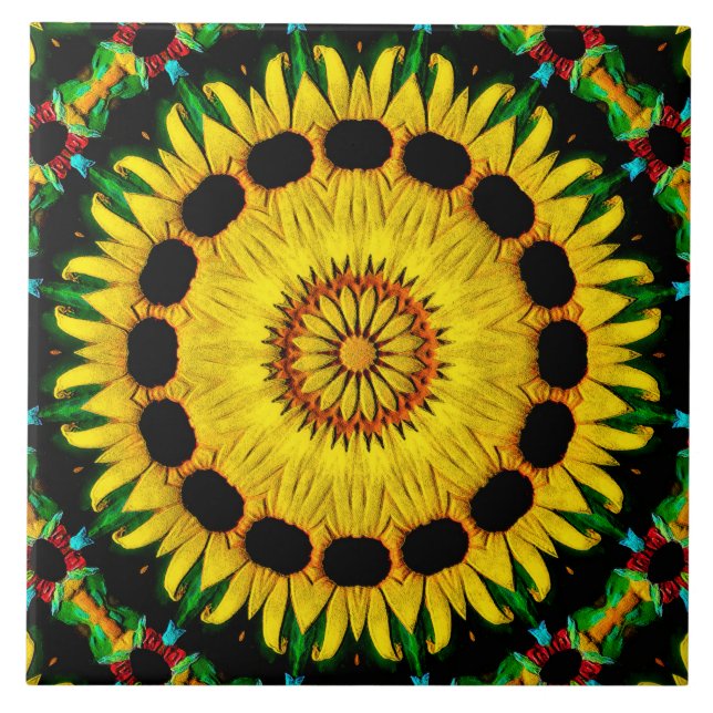 Carreau Sunny Black Eyed Susan Rudbeckia Mandala Abstrait (Devant)