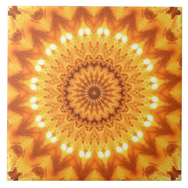 Carreau Sunshine et Bonheur Mandala Tile - Grande (Devant)