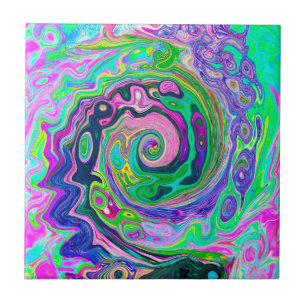 Carreau Super Abstrait Aqua et Navy Lava Swirl