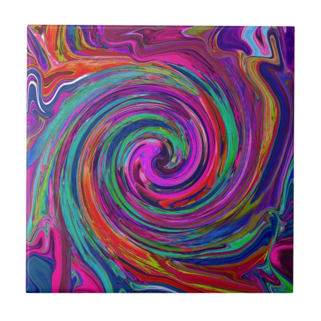 Carreau Super Abstrait Retro Magenta Dark Rainbow Swirl (Devant)