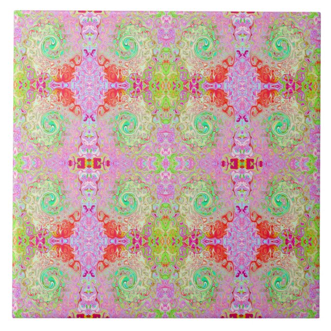 Carreau Super Abstrait Retro Pastel Green Liquid Swirl (Devant)