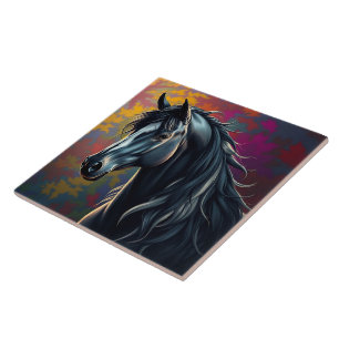 Carreau Superbe cheval noir frison en automne