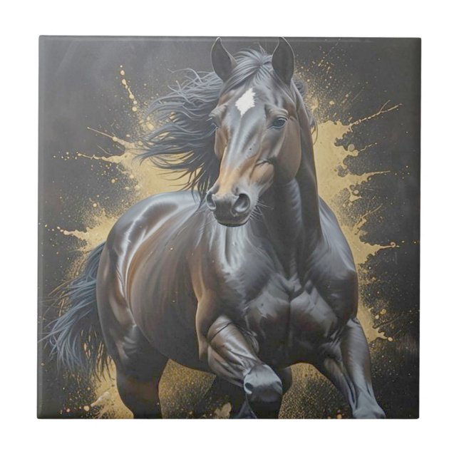 Carreau superbe cheval noir groovy (Devant)