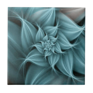 Carreau Superbe fleur turquoise fractale