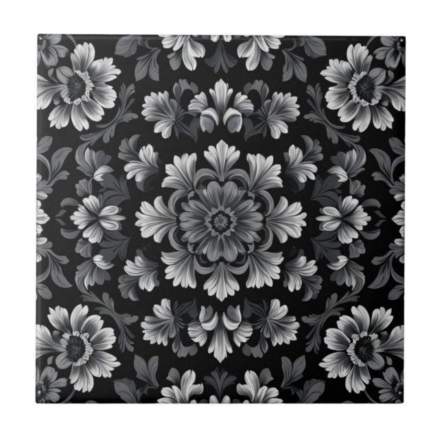 Carreau Superbe florale noire et blanche (Devant)
