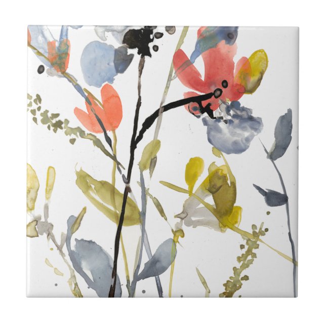 Carreau Superposition de fleurs - Aquarelle Fleurs et tige (Devant)