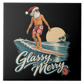 Carreau Surf en verre et joyeux Père Noël de Noël