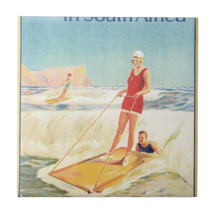 Carreau Surf se baignant en affiche de Vintage voyage de