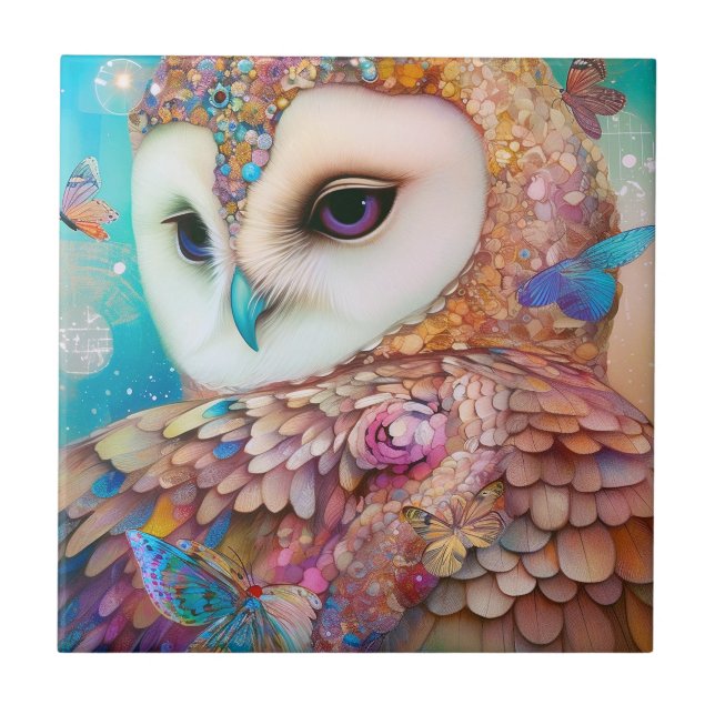 Carreau Surreal Owl Imaginaire Art (Devant)
