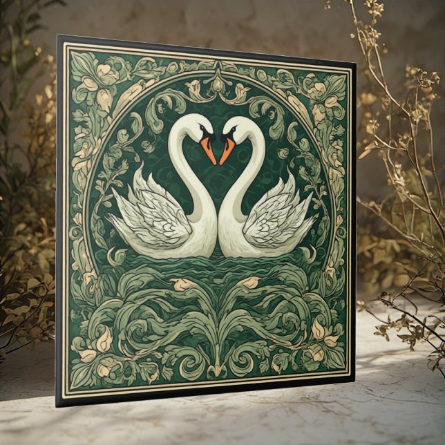 Carreau Swan Couple Art Nouveau Decorative Wall Accent (Créateur téléchargé)
