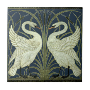 Carreau Swans Art Nouveau vintage par Walter Crane