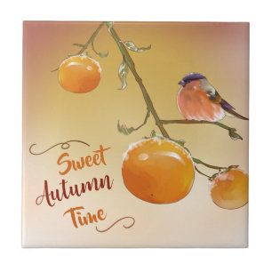 Carreau Sweet Automne Cute Orange Persimmon Fruits & Oisea