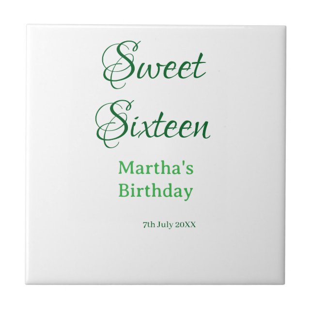 Carreau Sweet Sixteen green name date calligraphy boho ret (Devant)