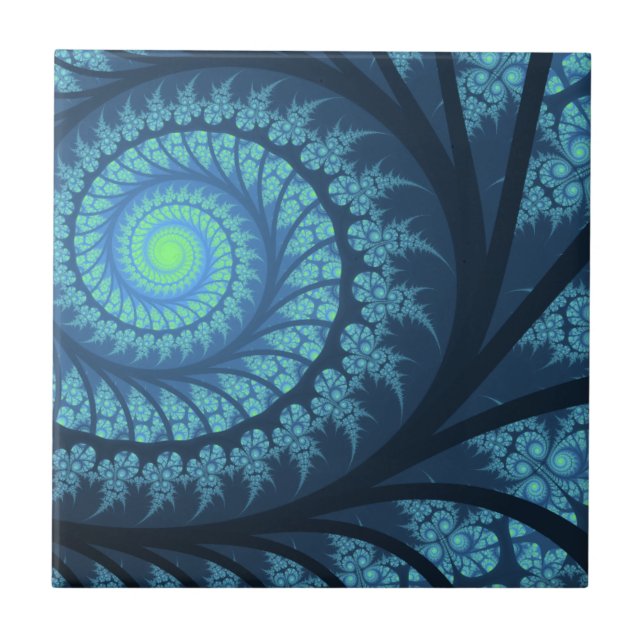 Carreau Swirl fractal bleu et cyan classique (Devant)