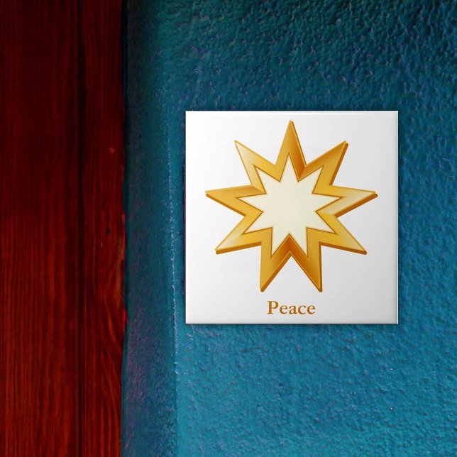 Carreau Symbole Baha'i Carrelage en céramique (Gold nine pointed star, symbol of the Baha’i faith. You can customize text.)