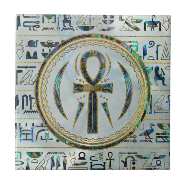 Carreau Symbole croisé d'Ankh d'Egyptien de Shell d'ormeau (Devant)