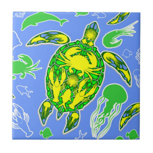 Carreau Symbole de la vie marine de Coral Reef de la tortu