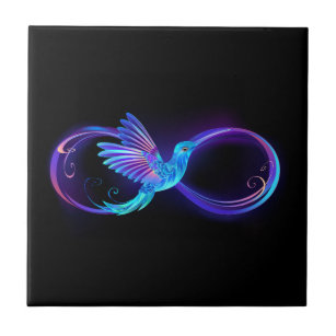 Carreau Symbole d'infini néon avec colibri brillant
