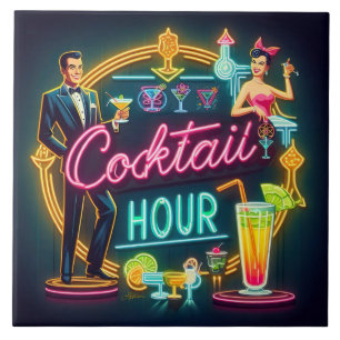 Carreau Symbole du néon du milieu du siècle Cocktail Hour 
