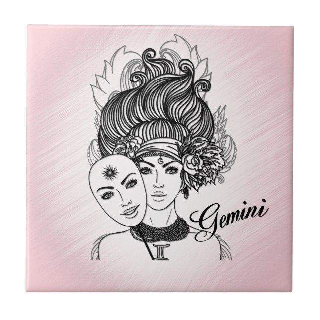 Carreau Symbole et signe du zodiaque Gemini rose (Devant)